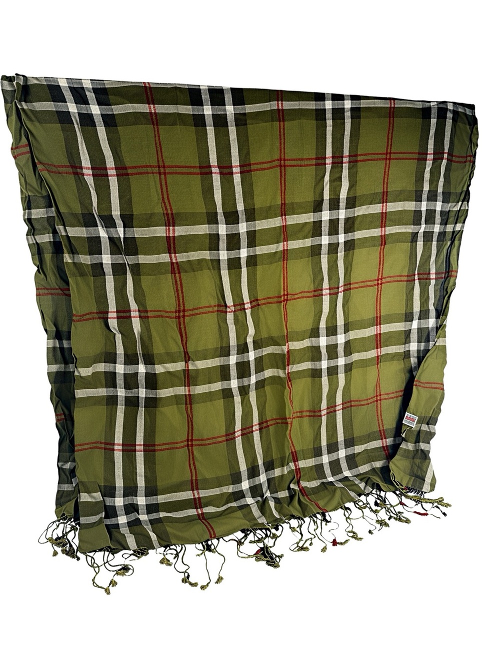 Sterling Styles Plaid Olive Green Fringe Scarf Wrap - Unknown Brand